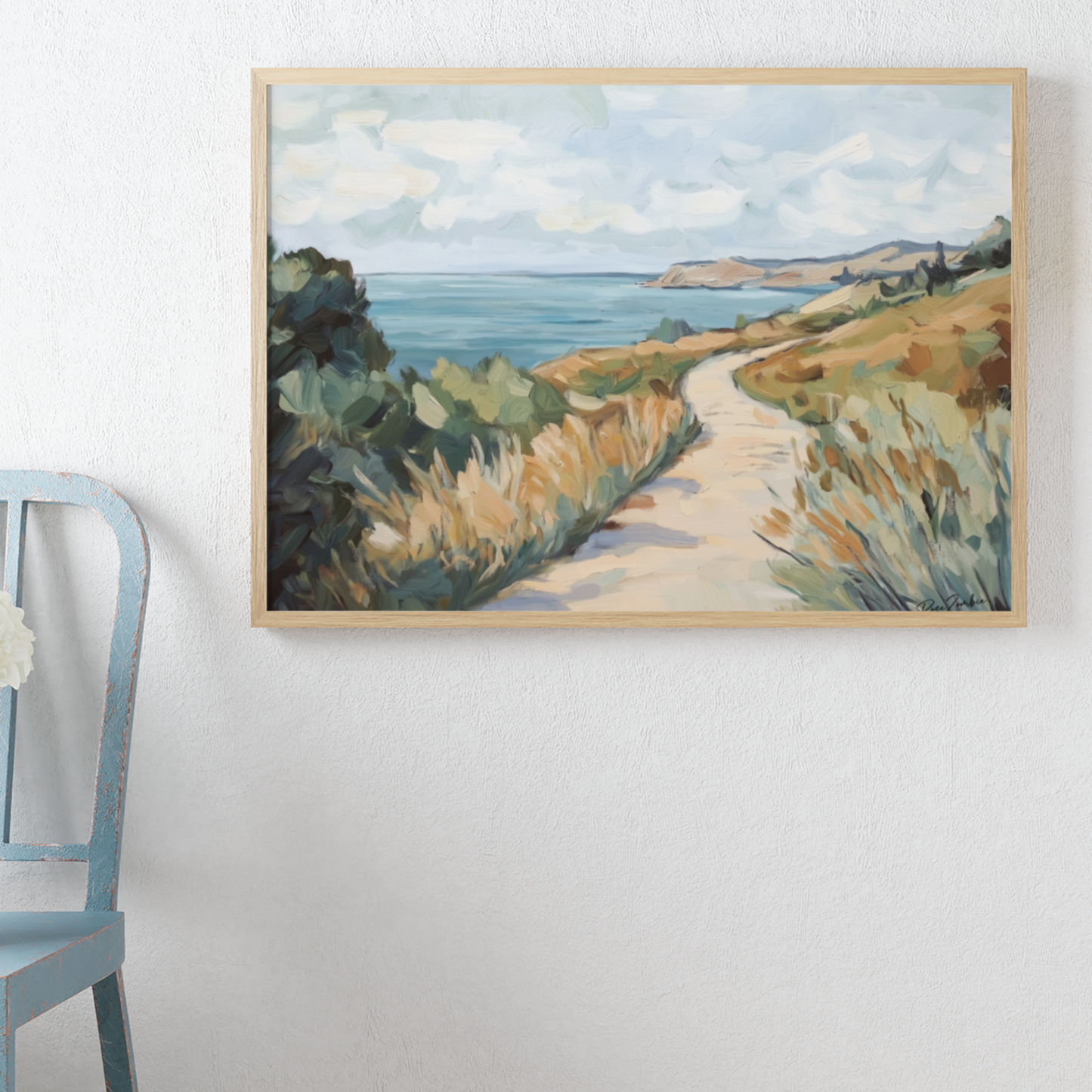 Póster ecológico impreso en estilo pintura: Paisaje costero