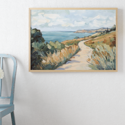Póster ecológico impreso en estilo pintura: Paisaje costero