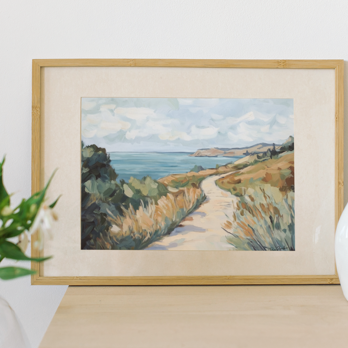 Póster ecológico impreso en estilo pintura: Paisaje costero