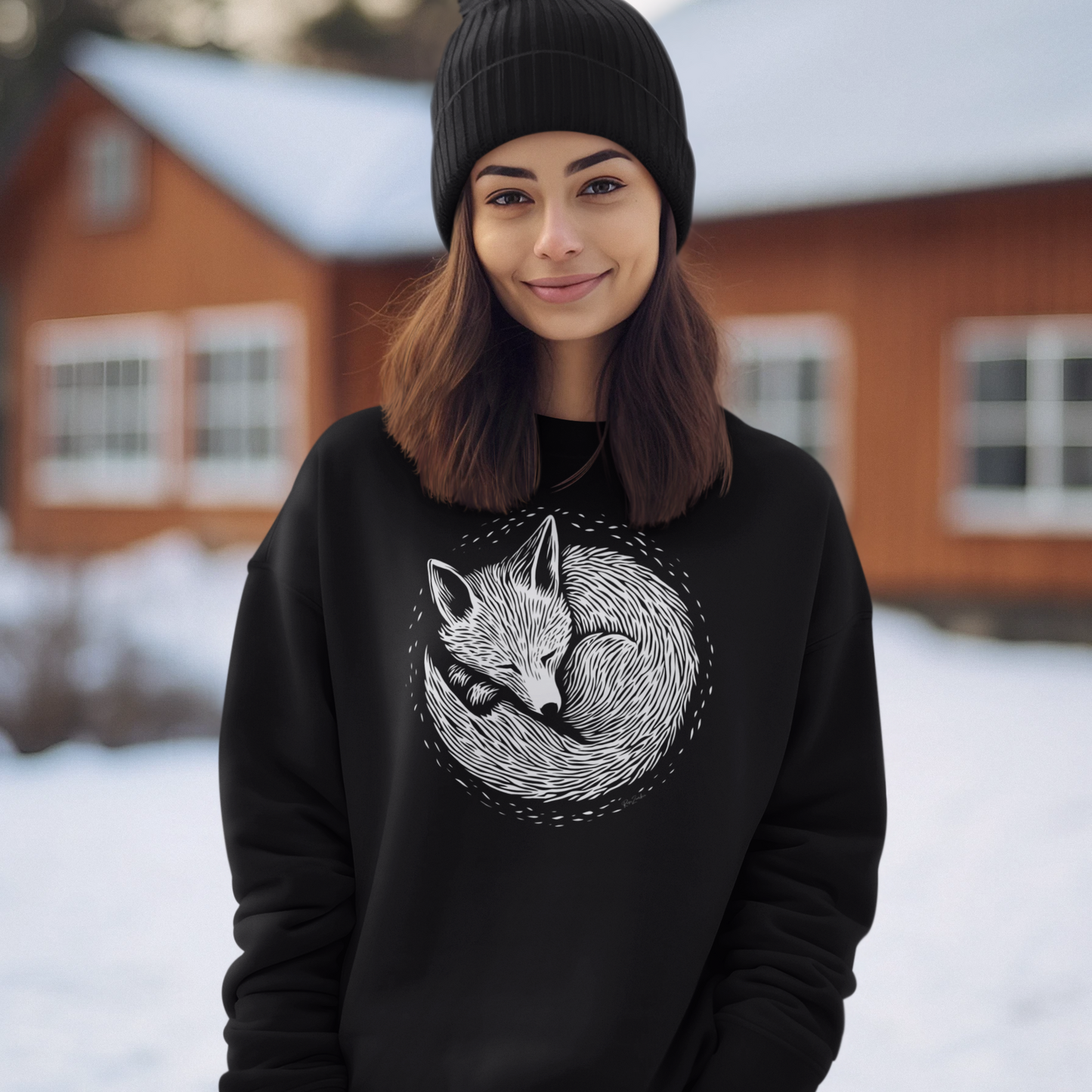 Ultra-soft organic cotton cropped sweater – Medium weight – Fox pattern