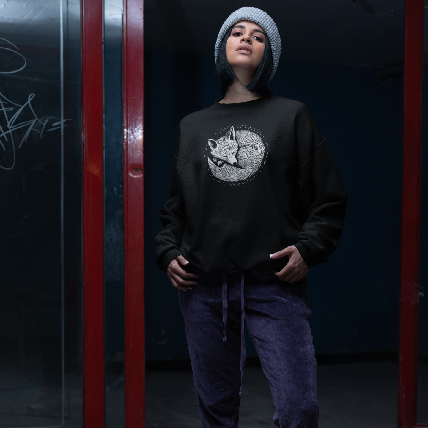 Ultra-soft organic cotton cropped sweater – Medium weight – Fox pattern