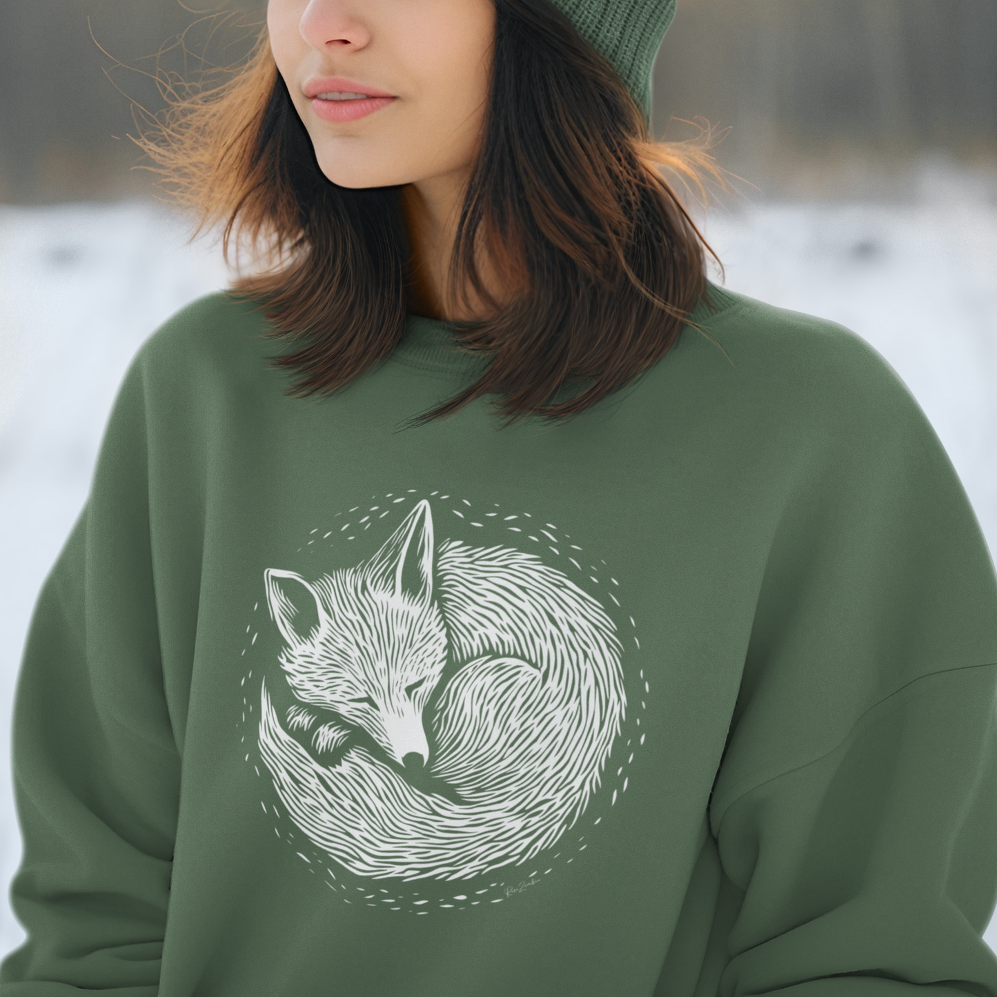 Ultra-soft organic cotton cropped sweater – Medium weight – Fox pattern