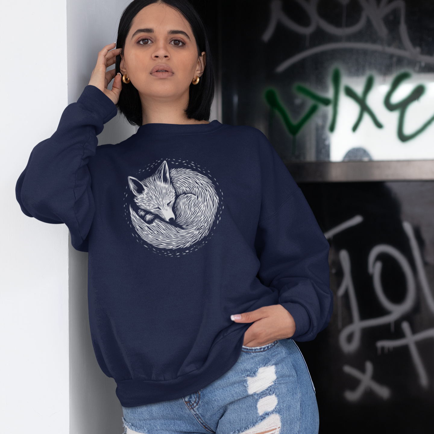 Ultra-soft organic cotton cropped sweater – Medium weight – Fox pattern