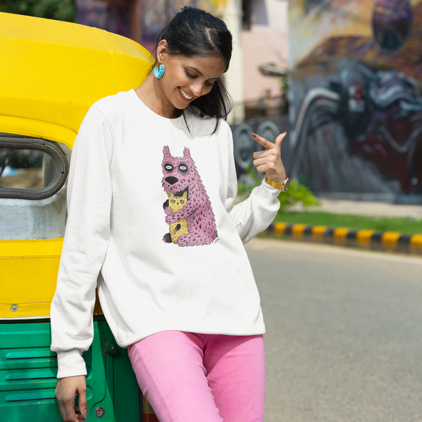 Pull en coton bio  – Épaisseur moyenne – Illustration de créatures adorables