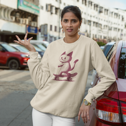 Pull en coton bio - Épaisseur moyenne – Chat sur planche à roulettes