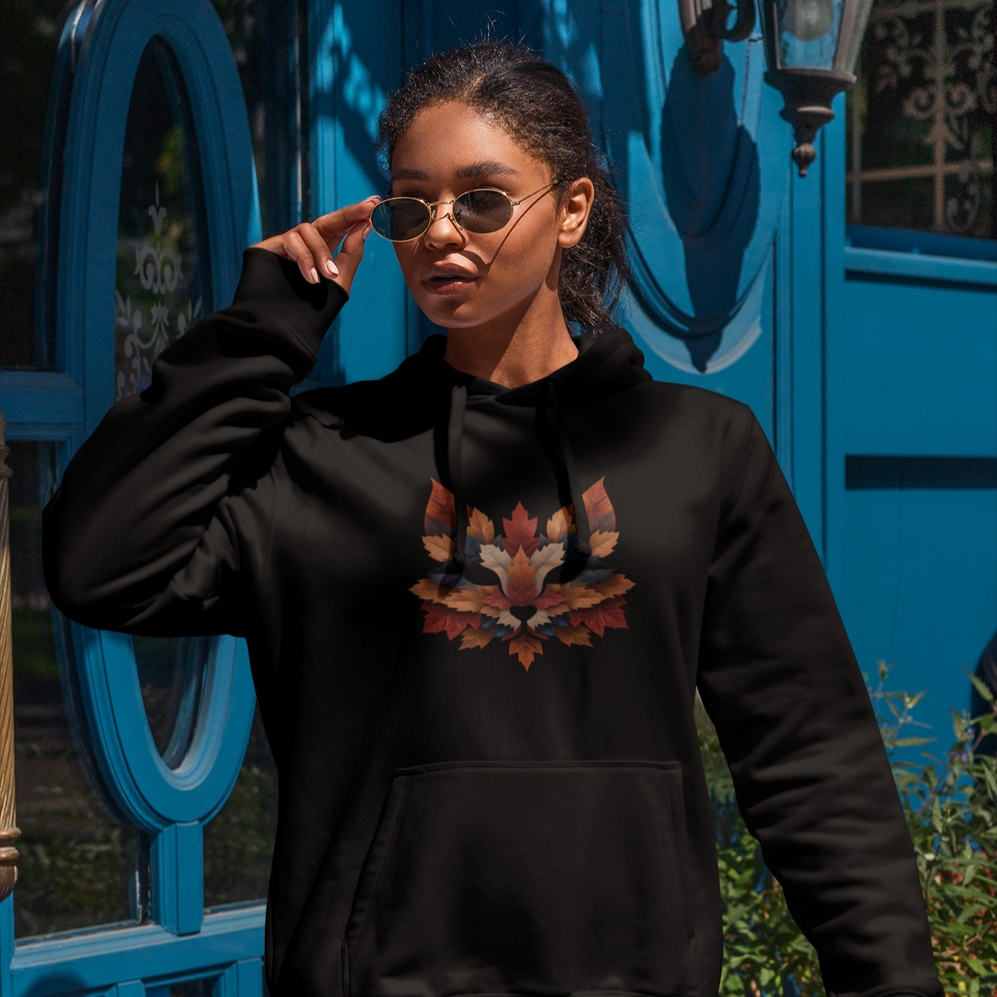 Sweatshirt à capuche en coton bio – Épaisseur moyenne – Renard en feuilles d'érable