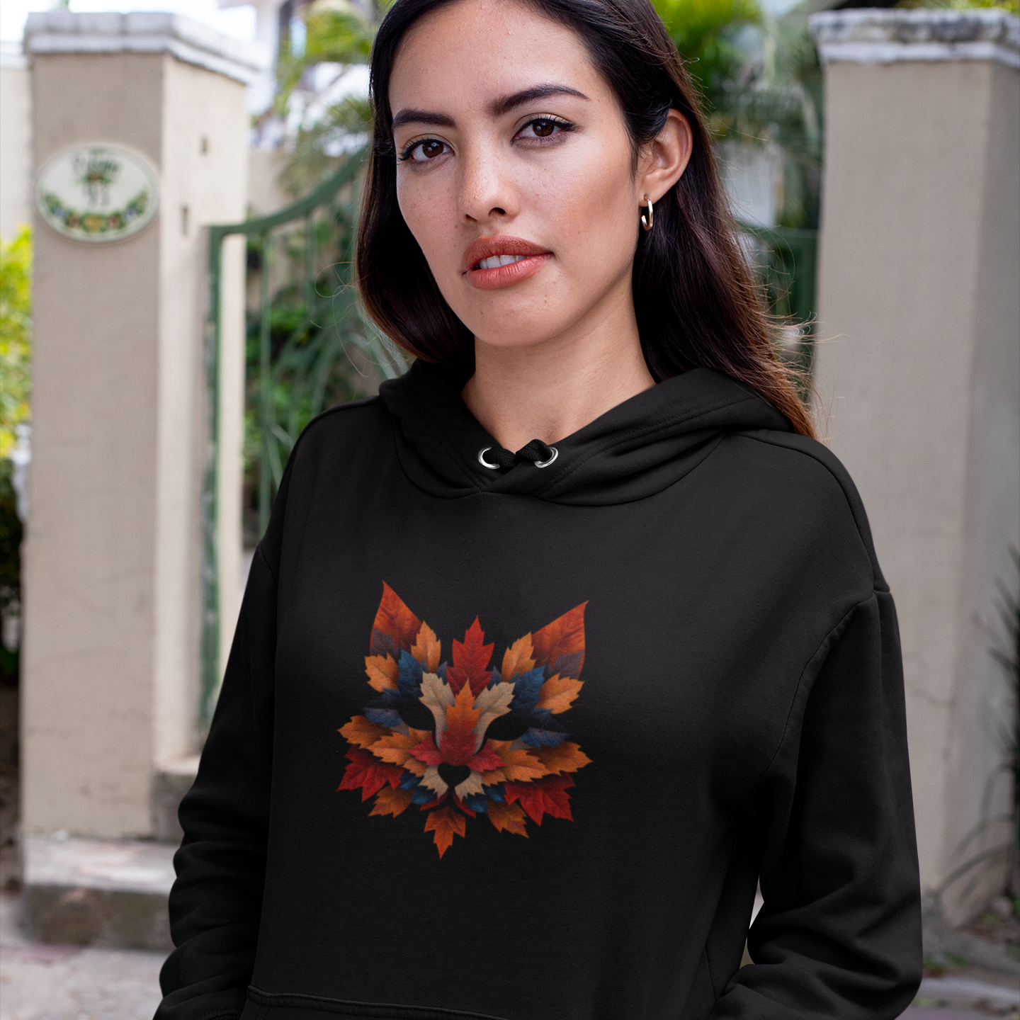Sweatshirt à capuche en coton bio – Épaisseur moyenne – Renard en feuilles d'érable