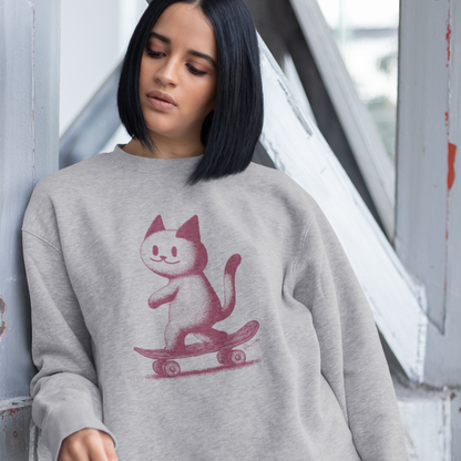 Pull en coton bio - Épaisseur moyenne – Chat sur planche à roulettes