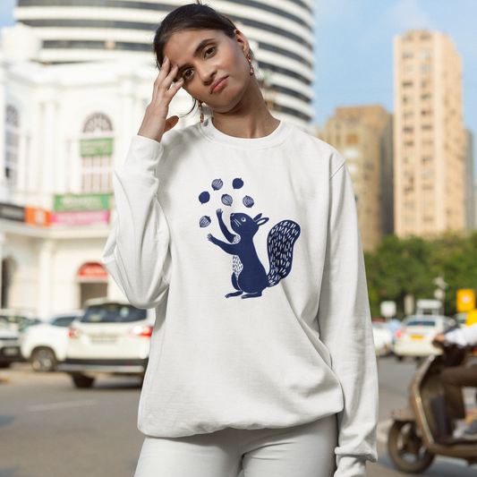 Sweatshirt en coton bio - Imprimé minimaliste d'un écureuil joueur