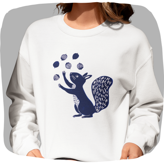 Sweatshirt en coton bio - Imprimé minimaliste d'un écureuil joueur