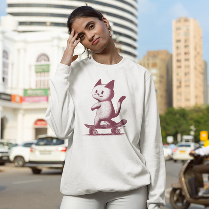 Pull en coton bio - Épaisseur moyenne – Chat sur planche à roulettes