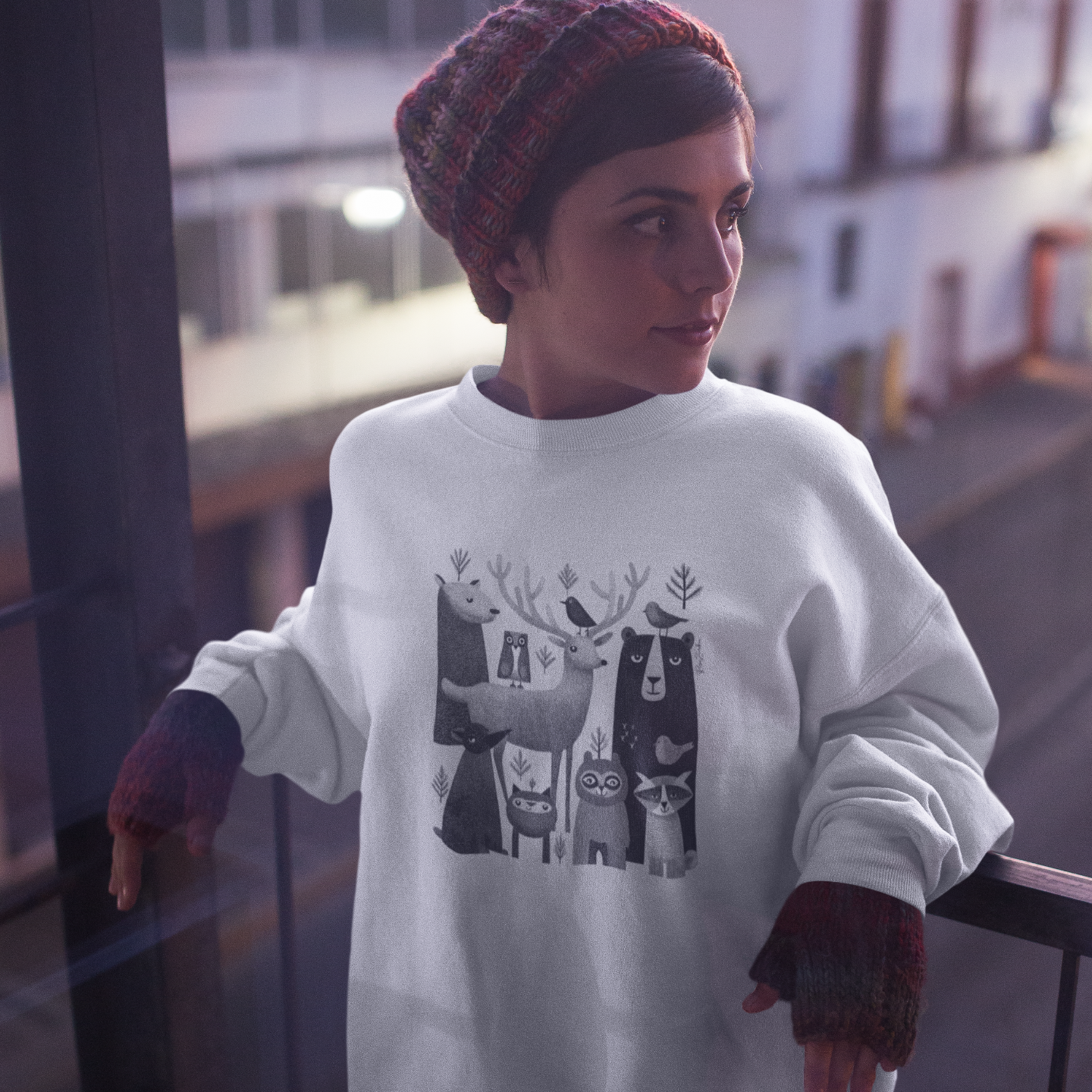 Pull en coton bio – Épaisseur moyenne – Animaux de la forêt