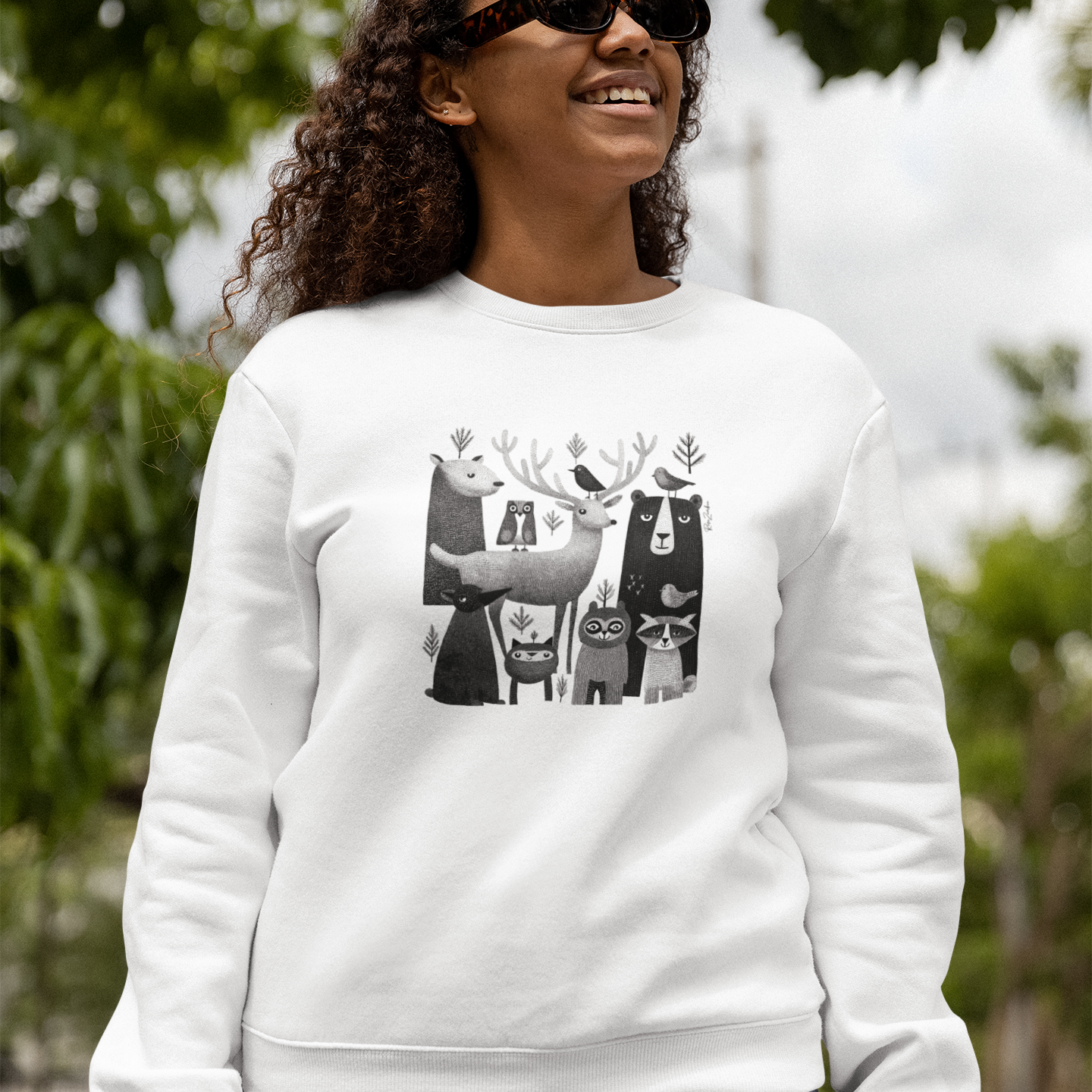 Pull en coton bio – Épaisseur moyenne – Animaux de la forêt