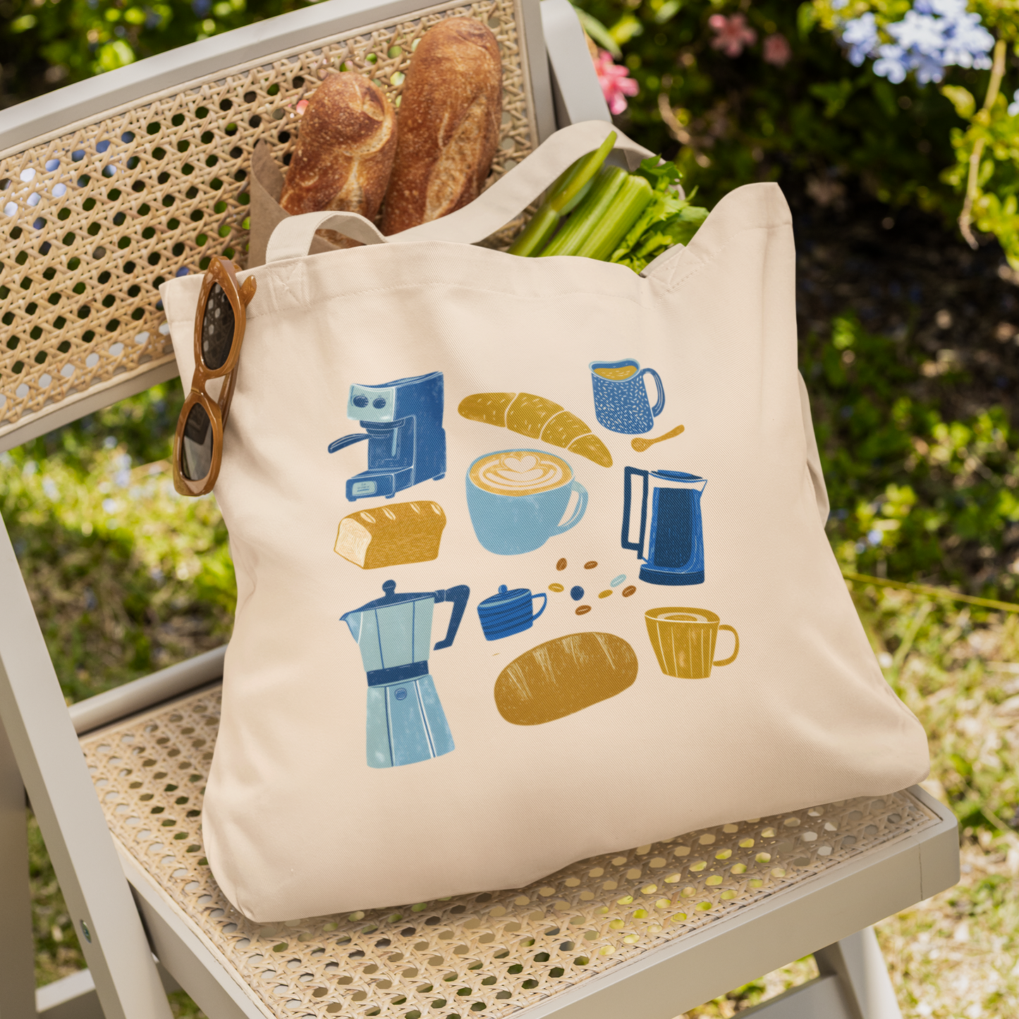 Sac tote en coton bio - Imprimé style sketch sur le thème de café
