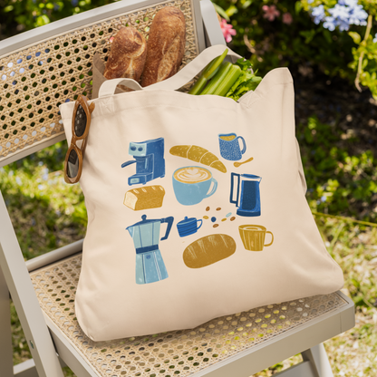 Sac tote en coton bio - Imprimé style sketch sur le thème de café