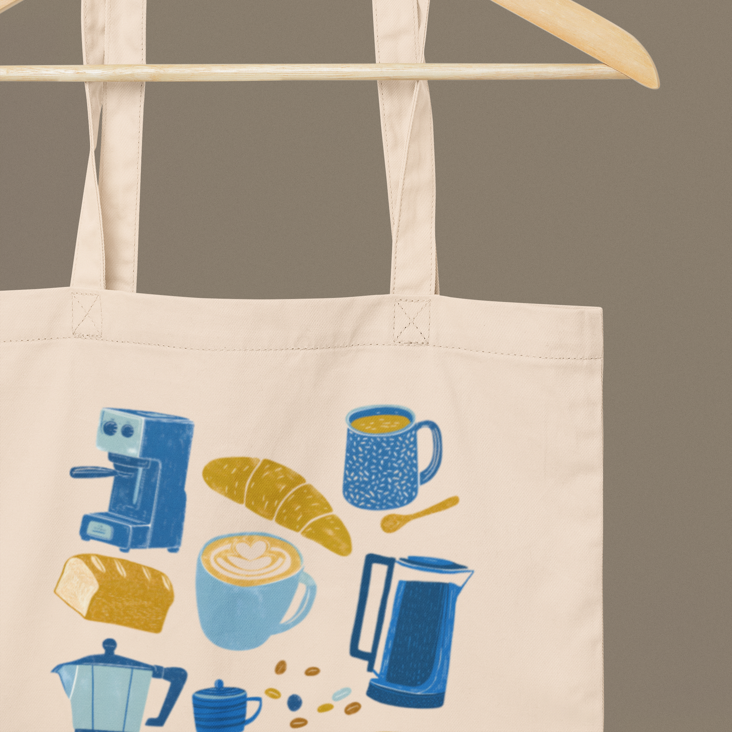 Sac tote en coton bio - Imprimé style sketch sur le thème de café