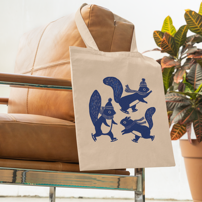 Beige tote bag in organic cotton - Printed with skating squirrels