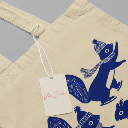 Beige tote bag in organic cotton - Printed with skating squirrels