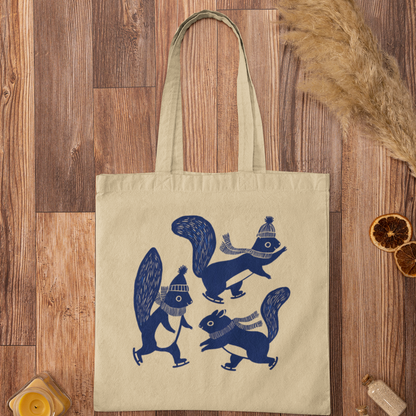 Beige tote bag in organic cotton - Printed with skating squirrels