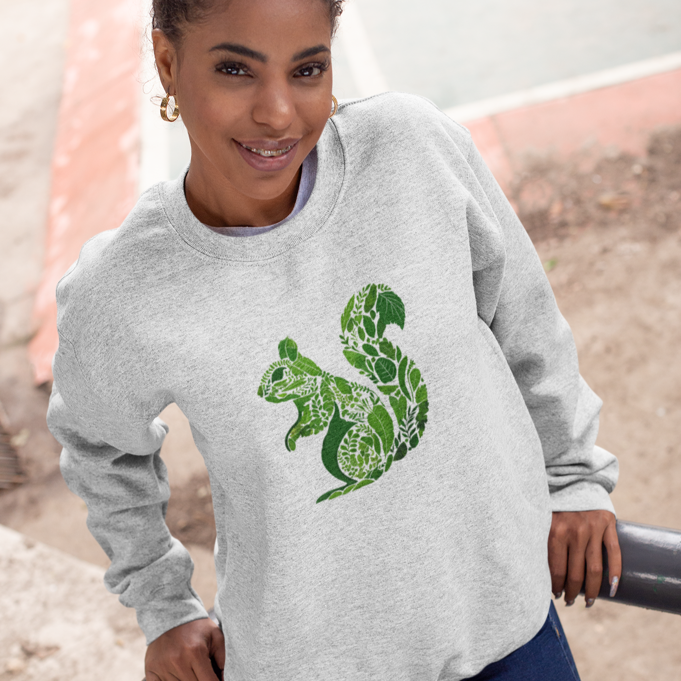 Pull en coton durable – Feuilles vertes en forme d'écureuil