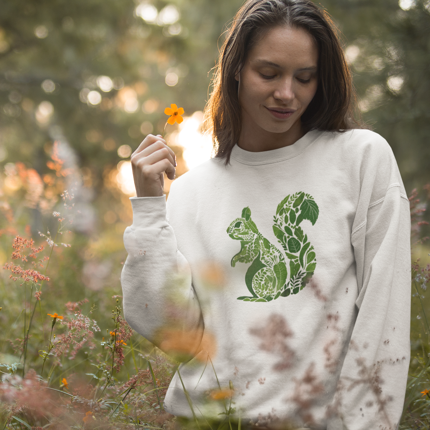 Pull en coton durable – Feuilles vertes en forme d'écureuil