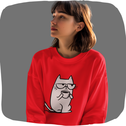 Pull en coton durable – Chat blasé et tasse de café