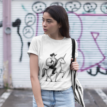 T-shirt coton recyclé — Cowboy chevauchant une licorne
