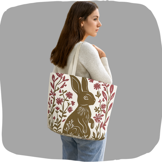 Grand sac tote en toile de coton durable - Imprimé de lapin