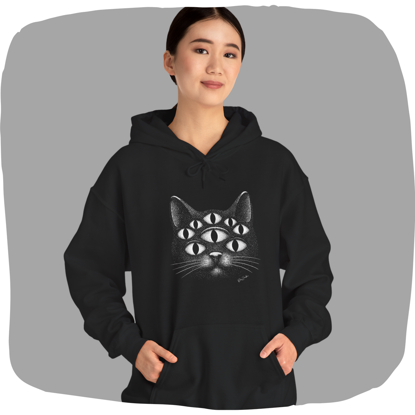 Sweat à capuche en coton durable – Chat psychédélique à 8 yeux