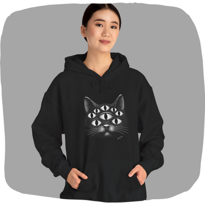 Sweat à capuche en coton durable – Chat psychédélique à 8 yeux