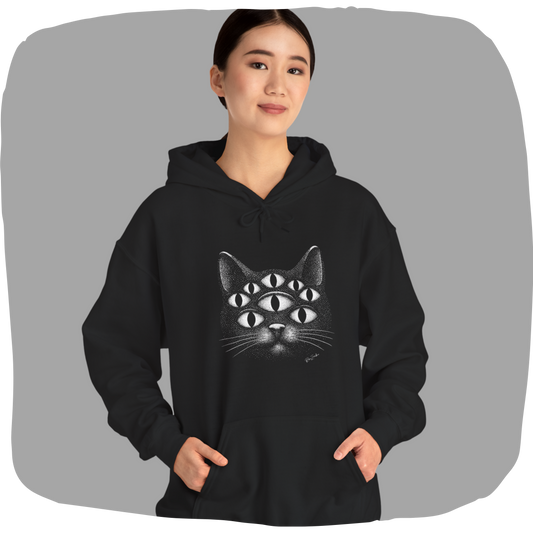 Sweat à capuche en coton durable – Chat psychédélique à 8 yeux