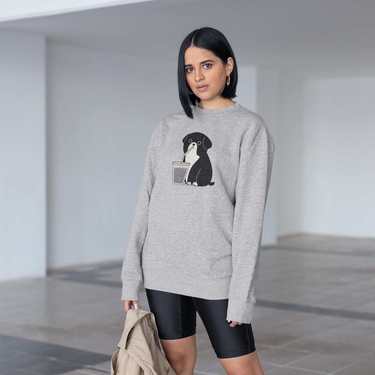 Organic Cotton Sweater – Midweight – Dog and Iced Coffee Mug