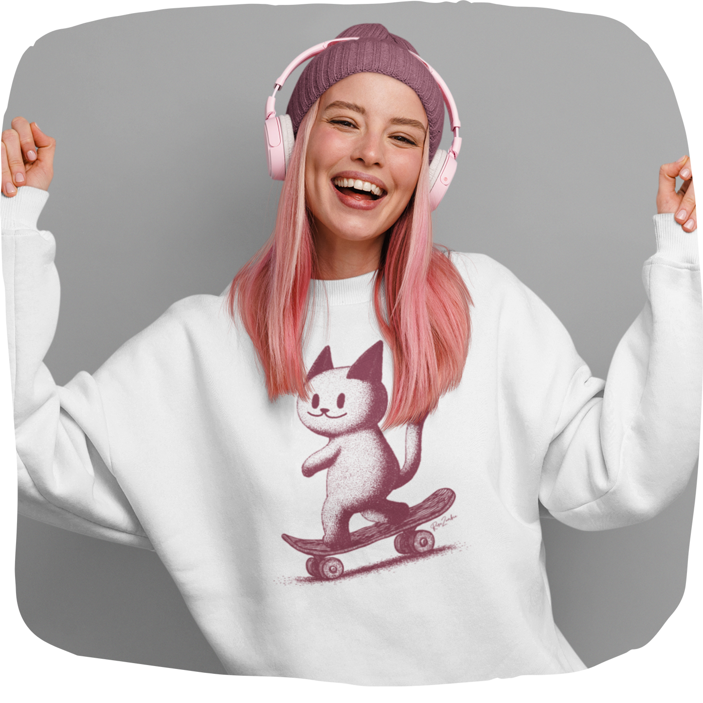 Pull en coton bio - Épaisseur moyenne – Chat sur planche à roulettes
