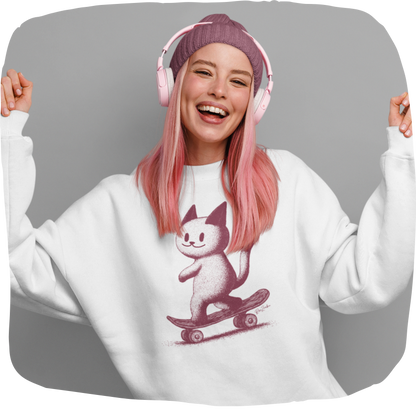 Pull en coton bio - Épaisseur moyenne – Chat sur planche à roulettes