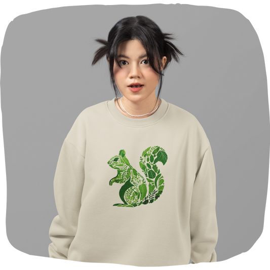 Pull en coton écolo – Feuilles vertes en forme d'écureuil