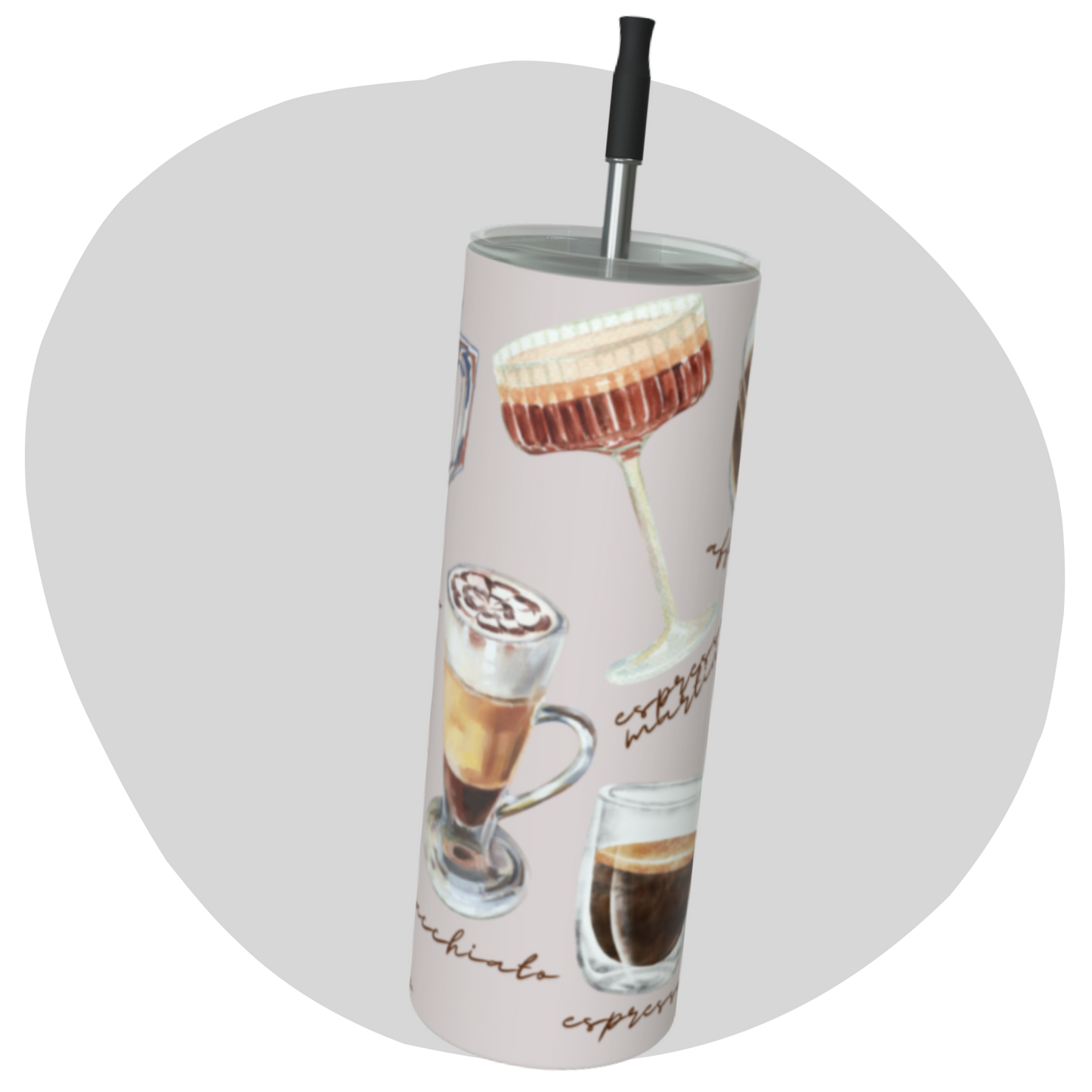 Gobelet en inox 20 oz avec paille réutilisable – Thématique café