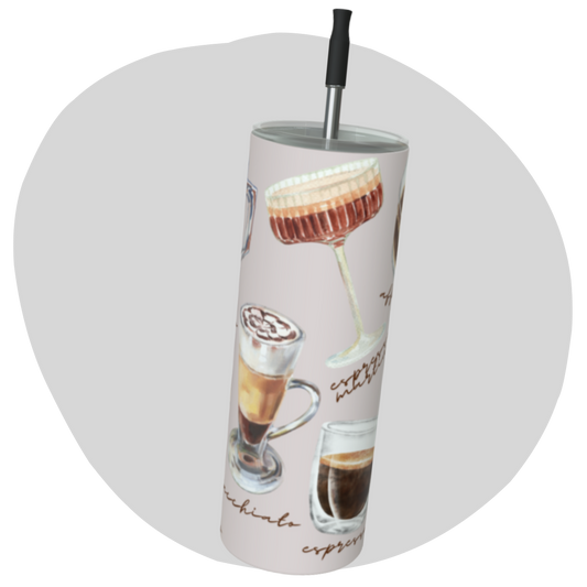 Gobelet en inox 20 oz avec paille réutilisable – Thématique café