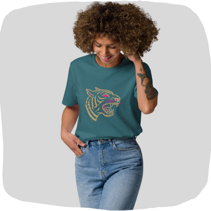 T-shirt en coton biologique - Motif tête de tigre rugissant