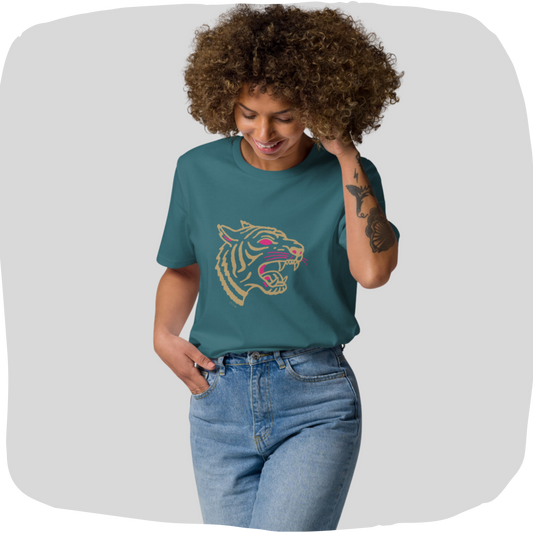 T-shirt en coton biologique - Motif tête de tigre rugissant