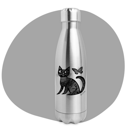 Bouteille d'eau isotherme en acier inoxydable - 17 oz - Motif  de chat