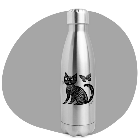 Bouteille d'eau isotherme en acier inoxydable - 17 oz - Motif  de chat