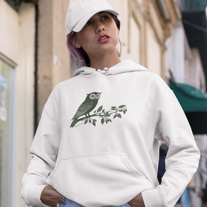 Sweat à capuche en coton durable – Hibou style linogravure
