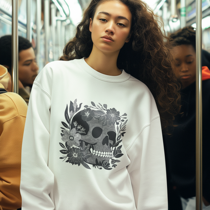 Pull en coton éthique - Crâne fleuri style gothique