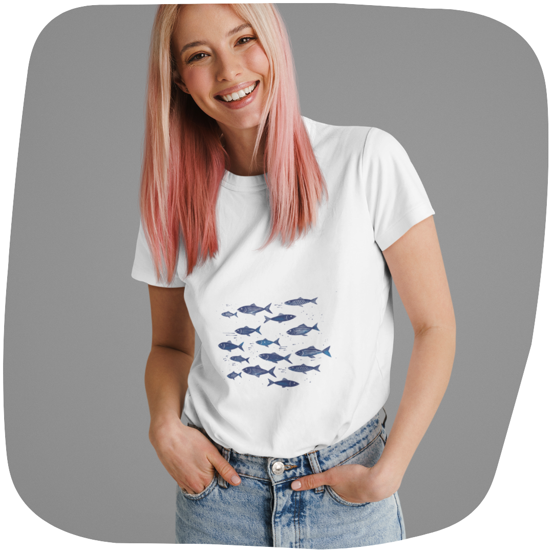 T-shirt en coton bio Taina - Motif marin - rose zombie