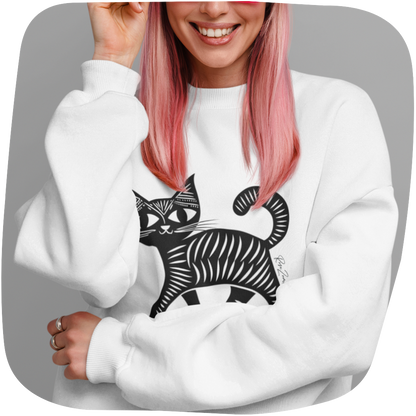 Pull surdimensionné en coton bio - Motif de chat - rose zombie
