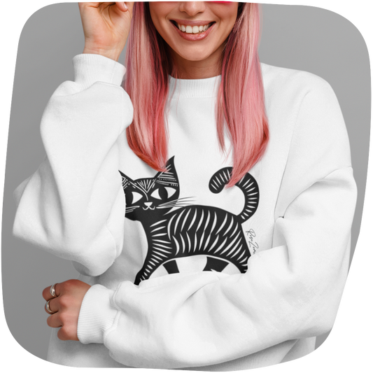 Pull surdimensionné en coton bio - Motif de chat - rose zombie