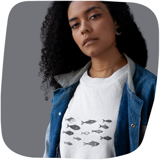Pull surdimensionné en coton bio - Motif de poisson - rose zombie