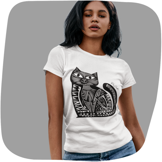 T-shirt en coton bio - Motif de chat - rose zombie