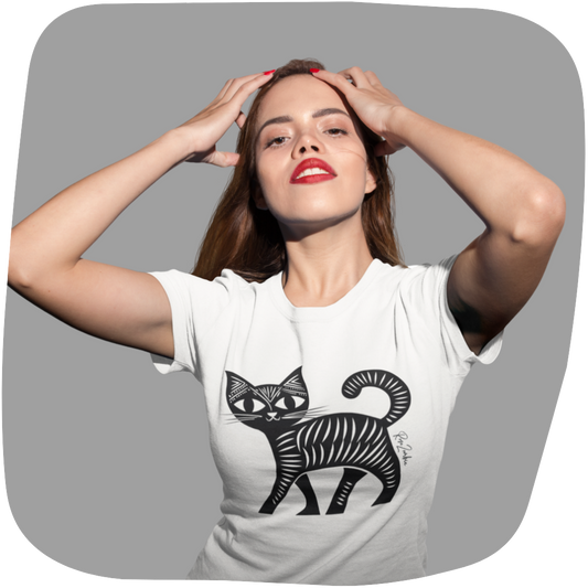 T-shirt en coton bio - Motif de chat - rose zombie