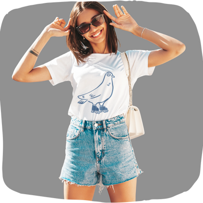 T-shirt écolo en coton durable - Imprimé amusant de pigeon